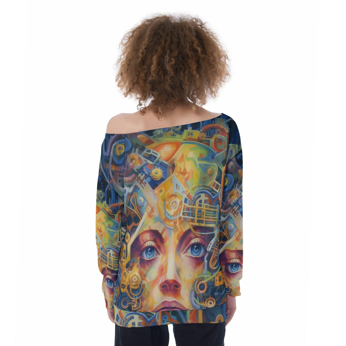 All-Over Print Oversized Women's Off-Shoulder Sweatshirt