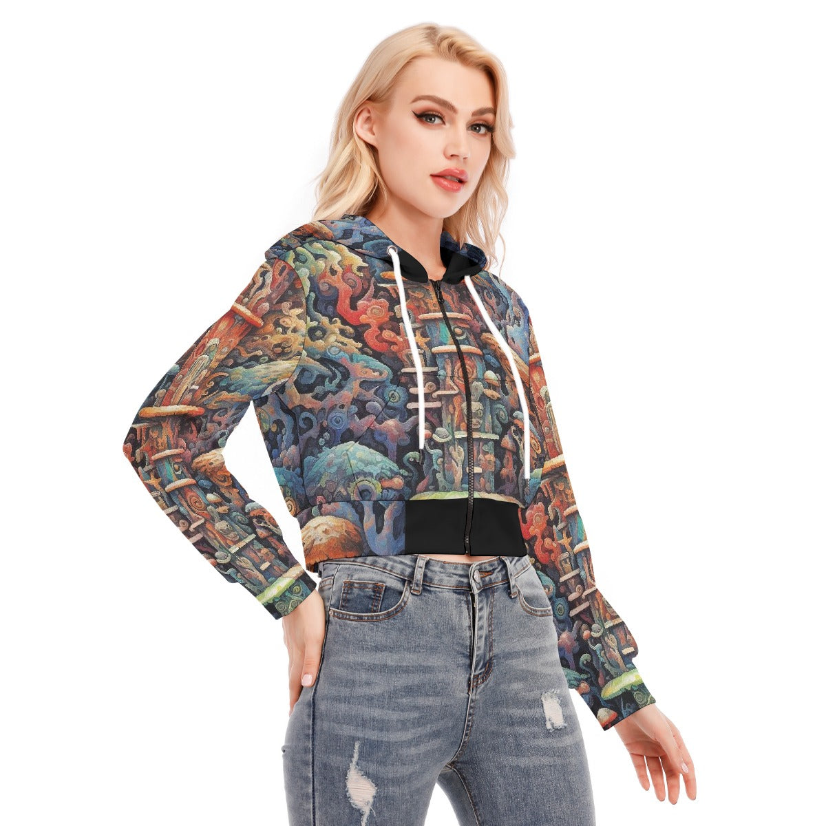 All-Over Print Women's Crop Top Hoodie With Zipper Closure