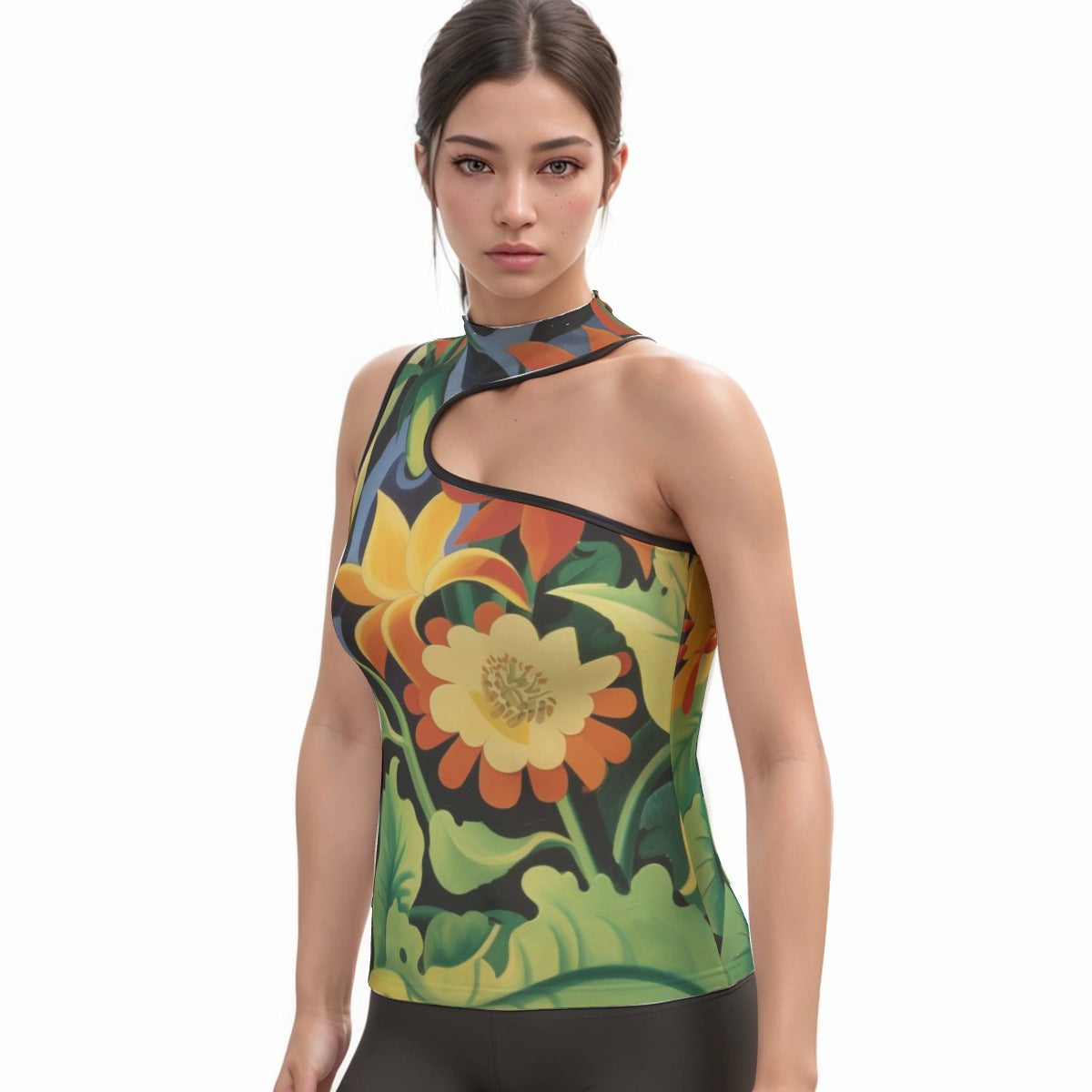 All-Over Print Women's Halter Sleeveless Asymmetrical Tank Top