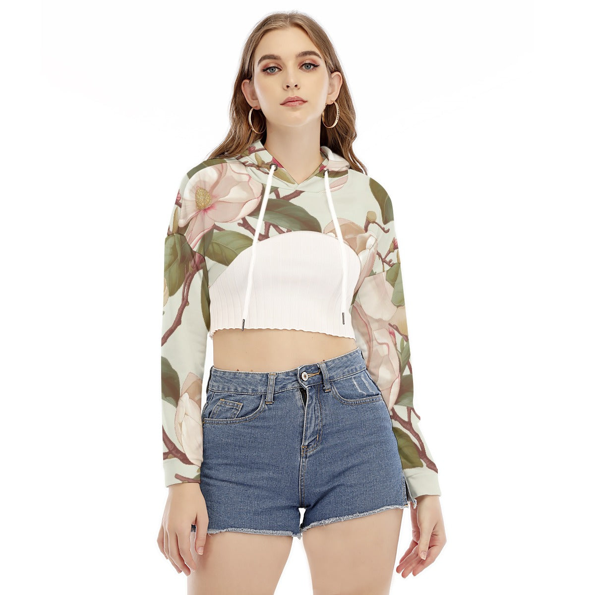 All-Over Print Women's Smock Short Hoodie With Long Sleeve