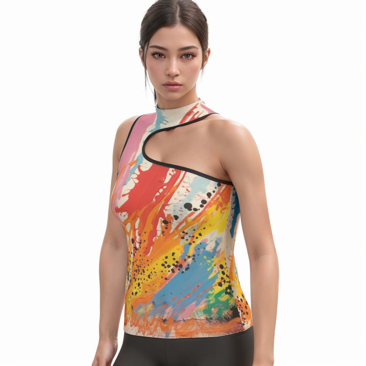 All-Over Print Women's Halter Sleeveless Asymmetrical Tank Top