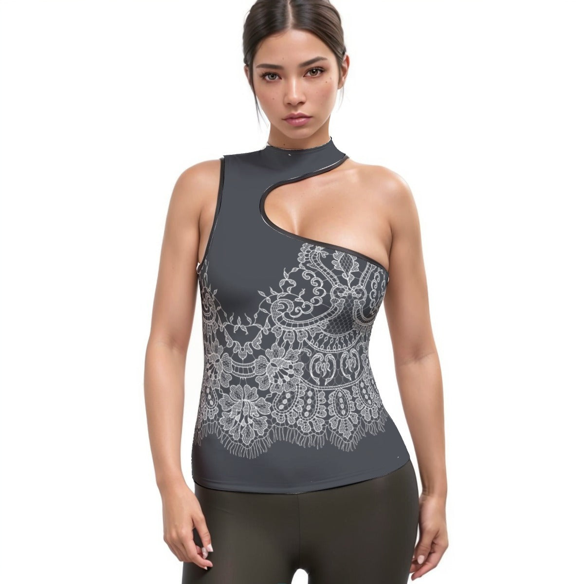 All-Over Print Women's Halter Sleeveless Asymmetrical Tank Top