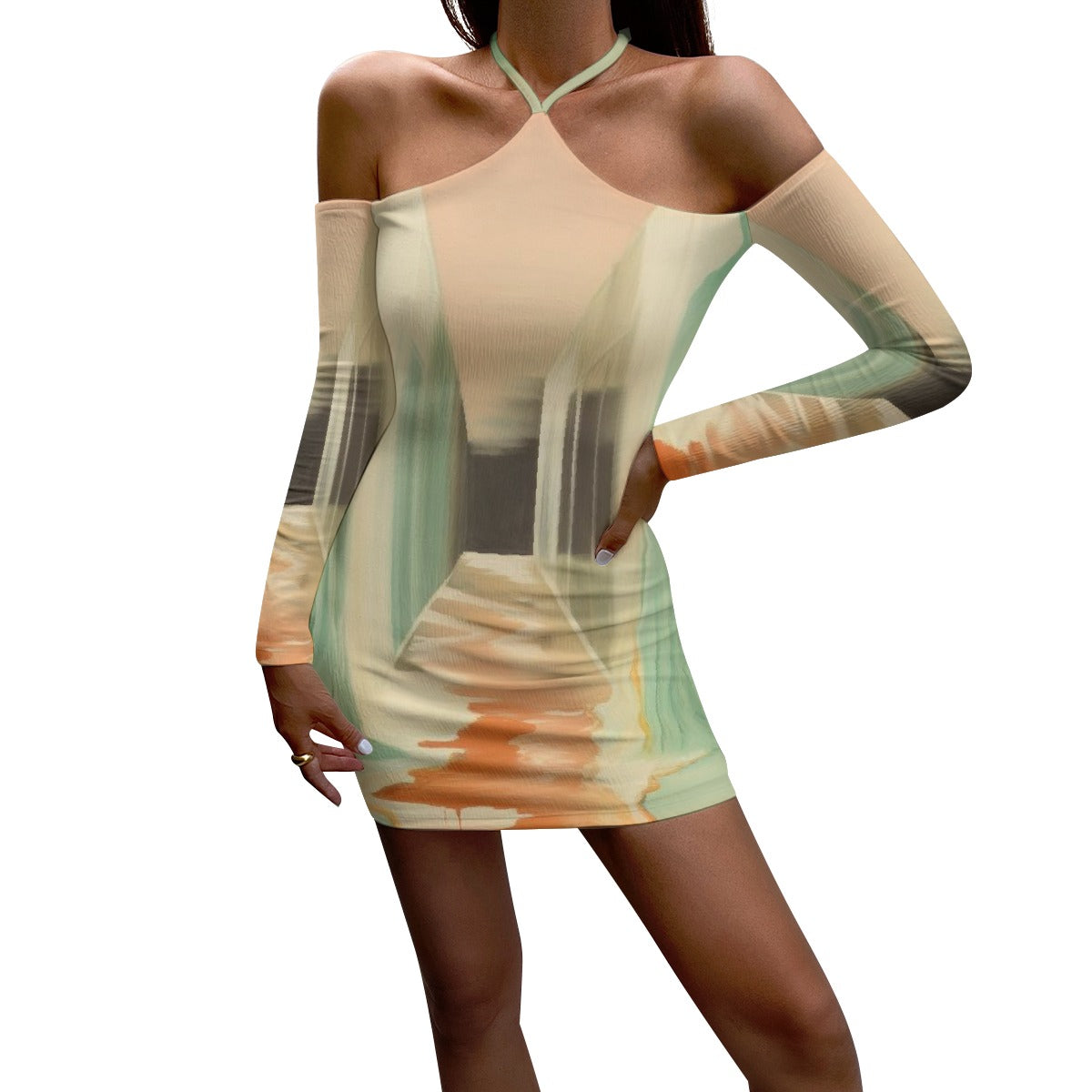 All-Over Print Women's Halter Lace-up Dress