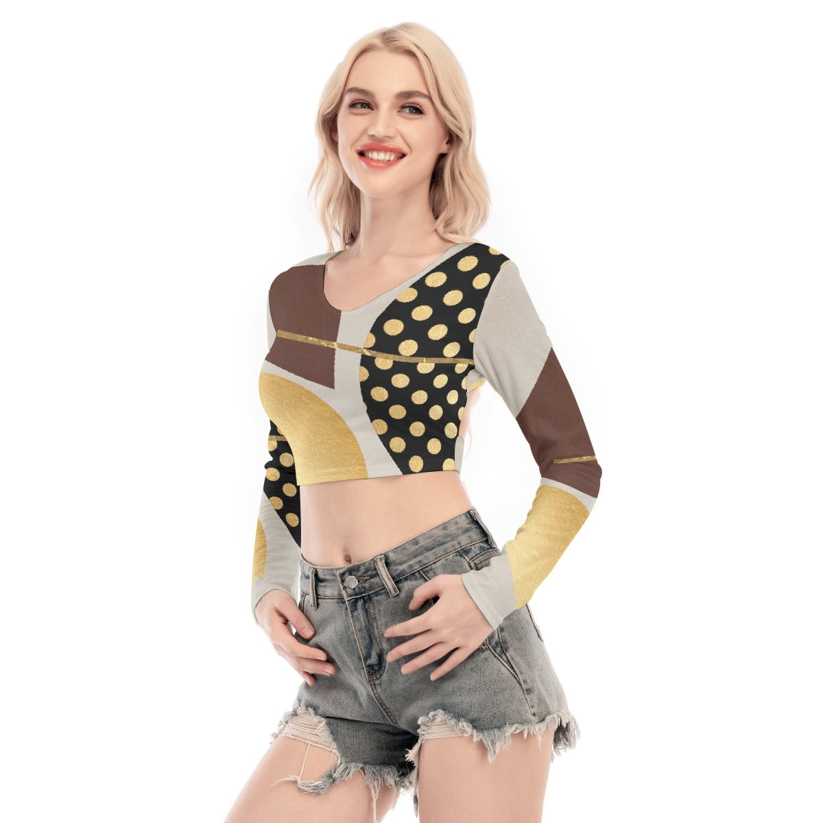 All-Over Print Women's Back Hollow T-shirt With Strap