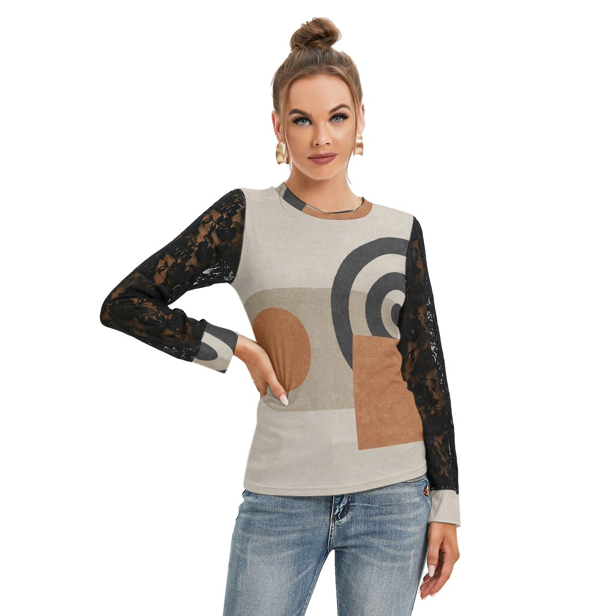 All-Over Print Women's T-shirt And Sleeve With Black Lace