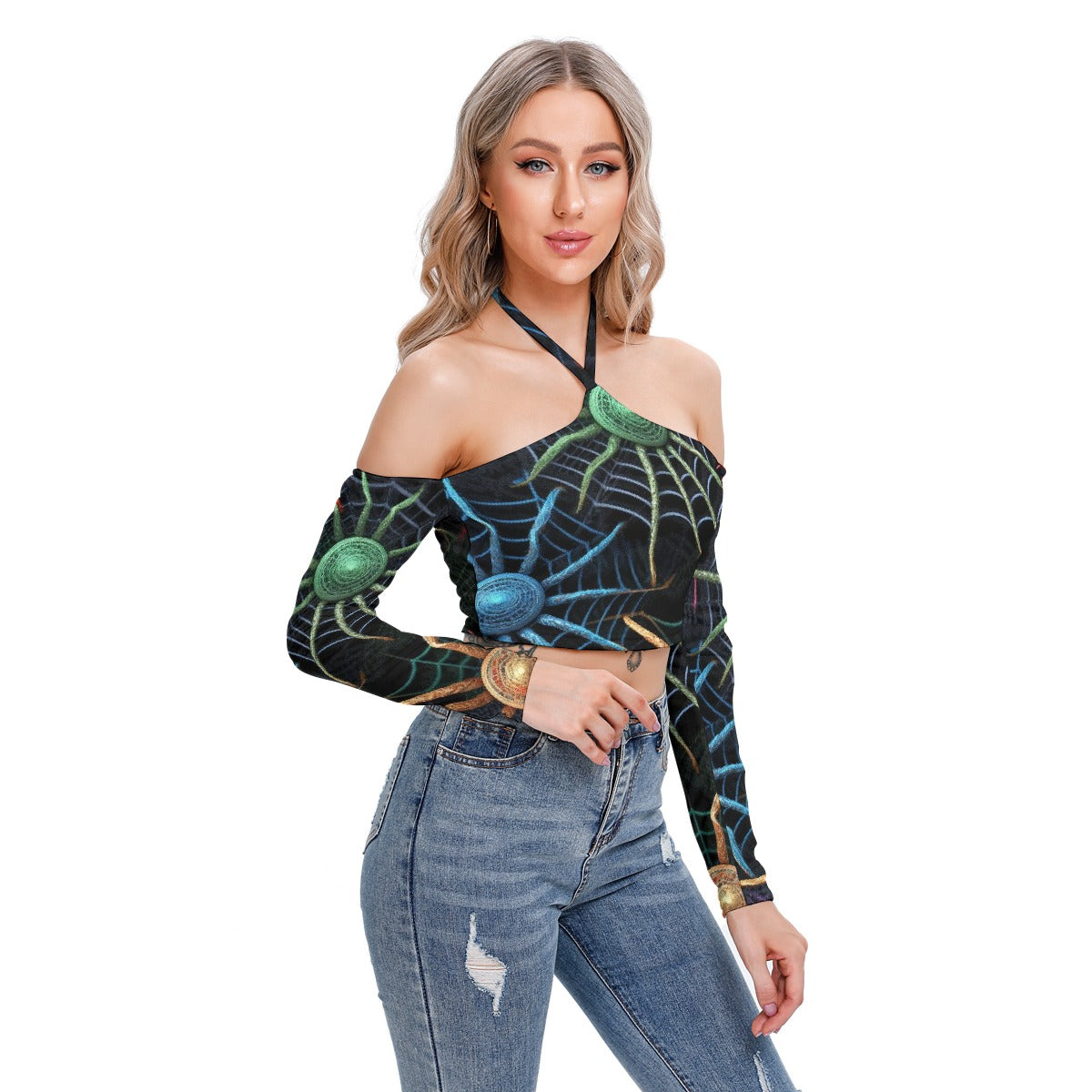 All-Over Print Women's Halter Lace-up Top