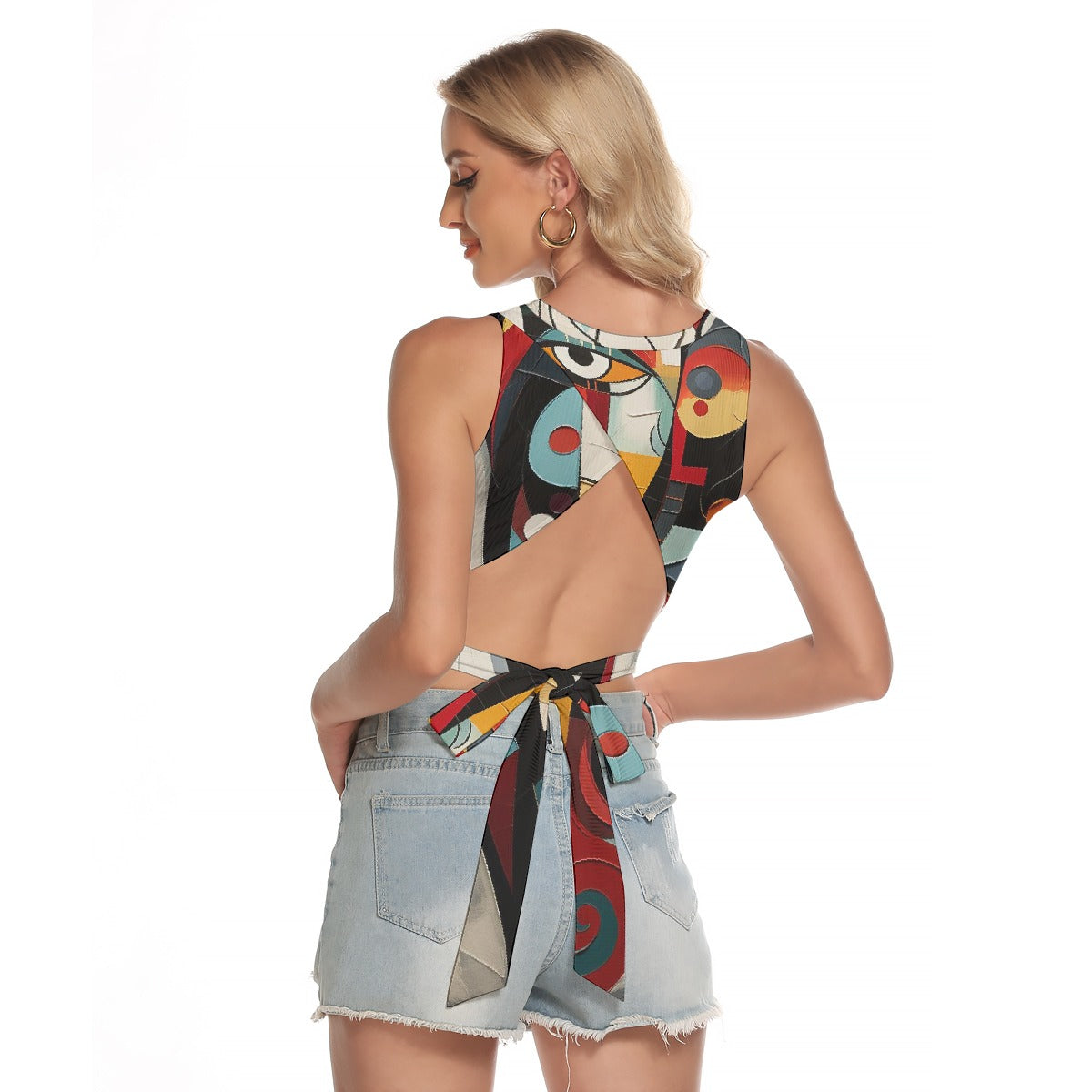 All-Over Print Women's Sleeveless Back Hollow Crop Top