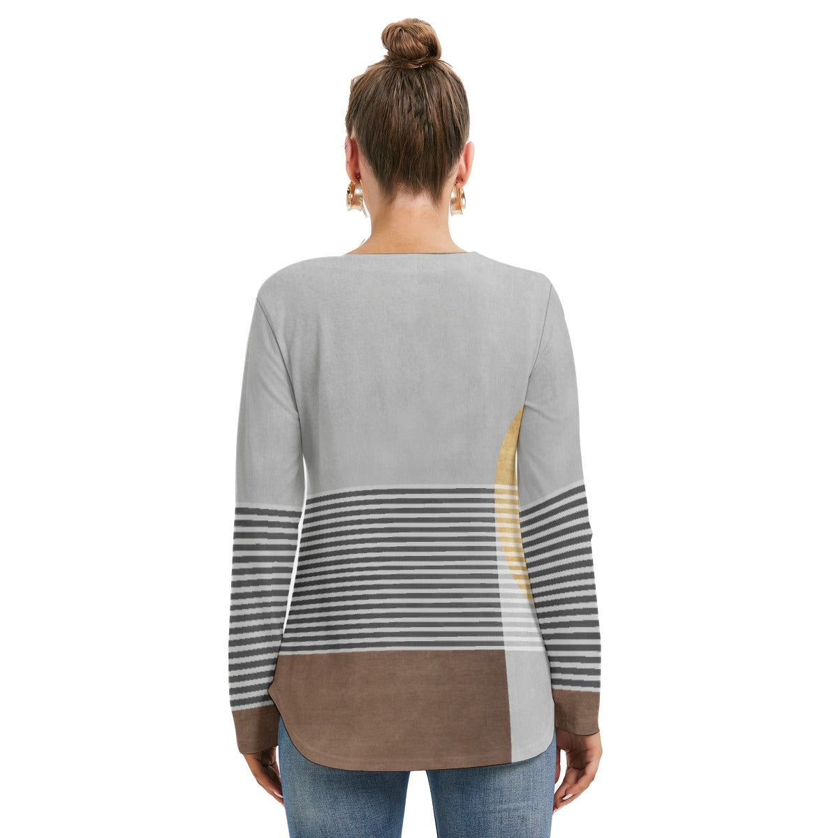 All-Over Print Women's Long Sleeve Neckline Tie Sweatshirt