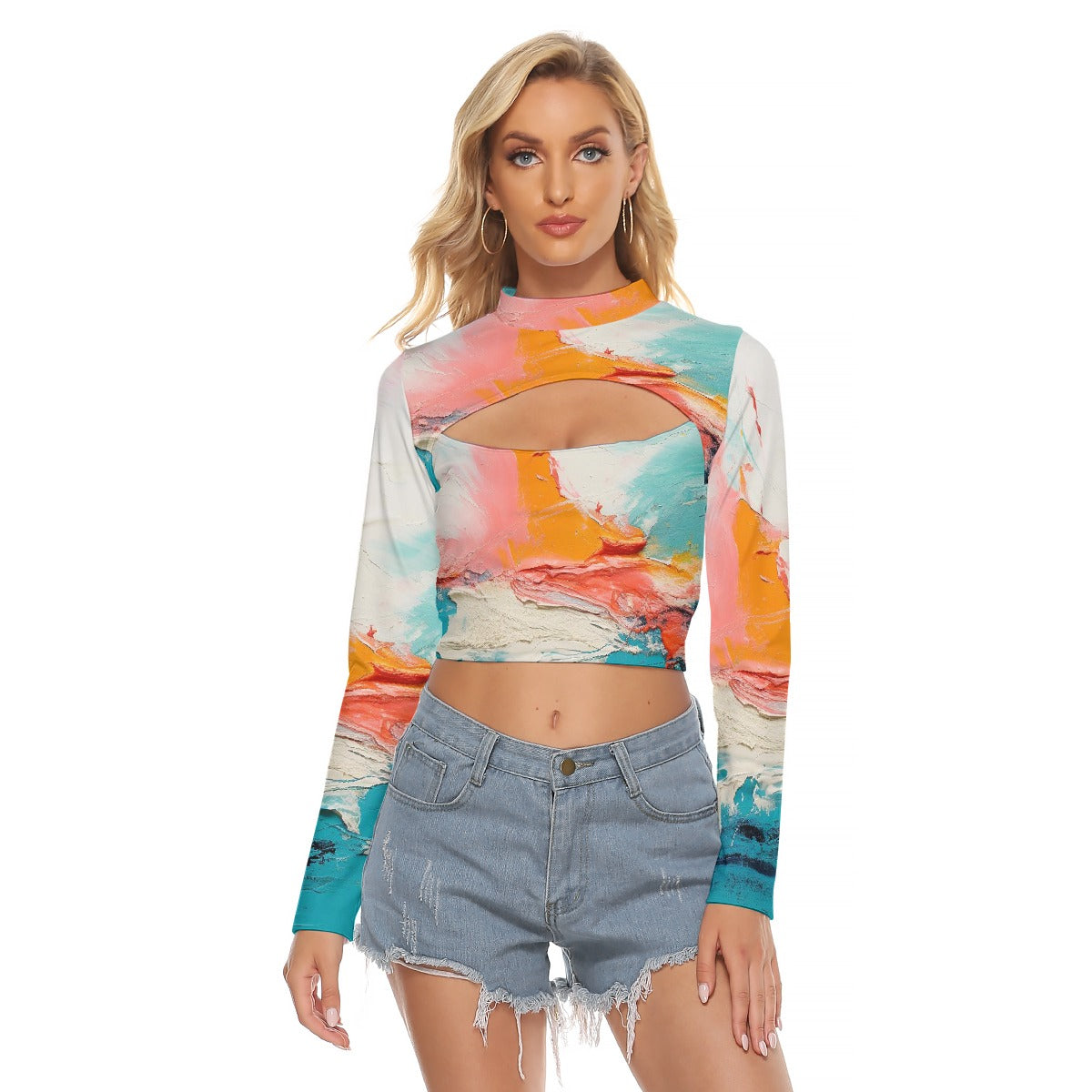 All-Over Print Women's Hollow Chest Keyhole Tight Crop Top