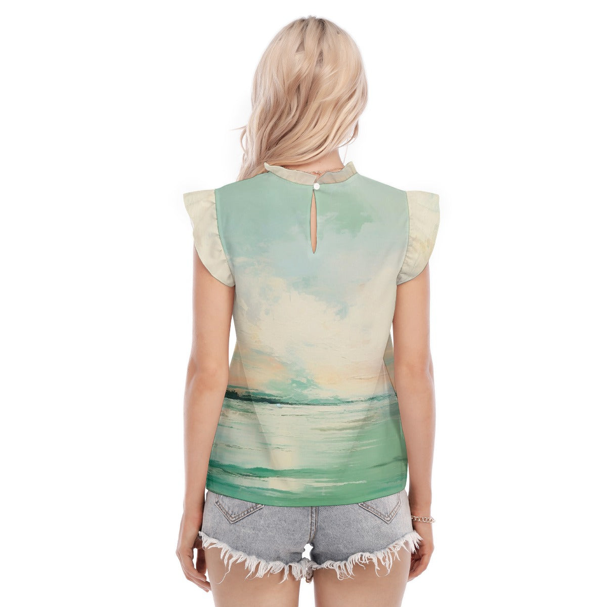 All-Over Print Women's Blouse With Ruffle Collar And Sleeve