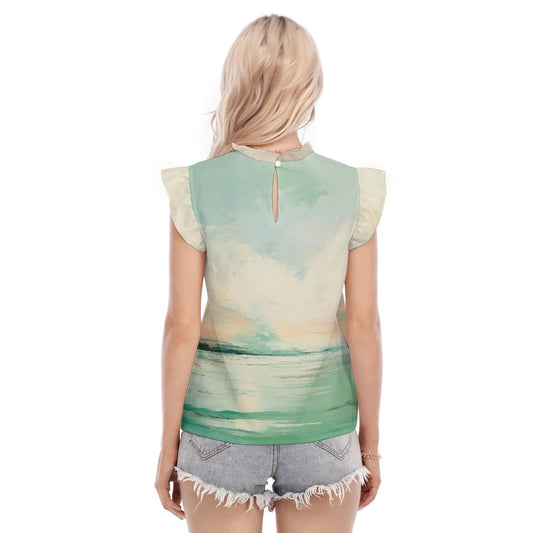 All-Over Print Women's Blouse With Ruffle Collar And Sleeve