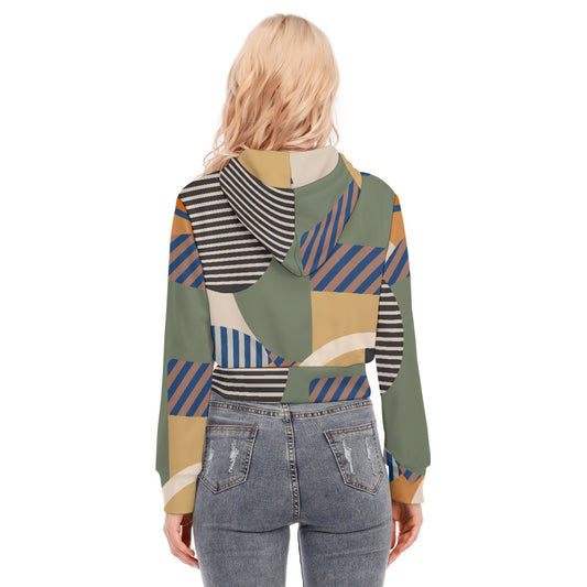 All-Over Print Women's Crop Top Hoodie With Zipper Closure