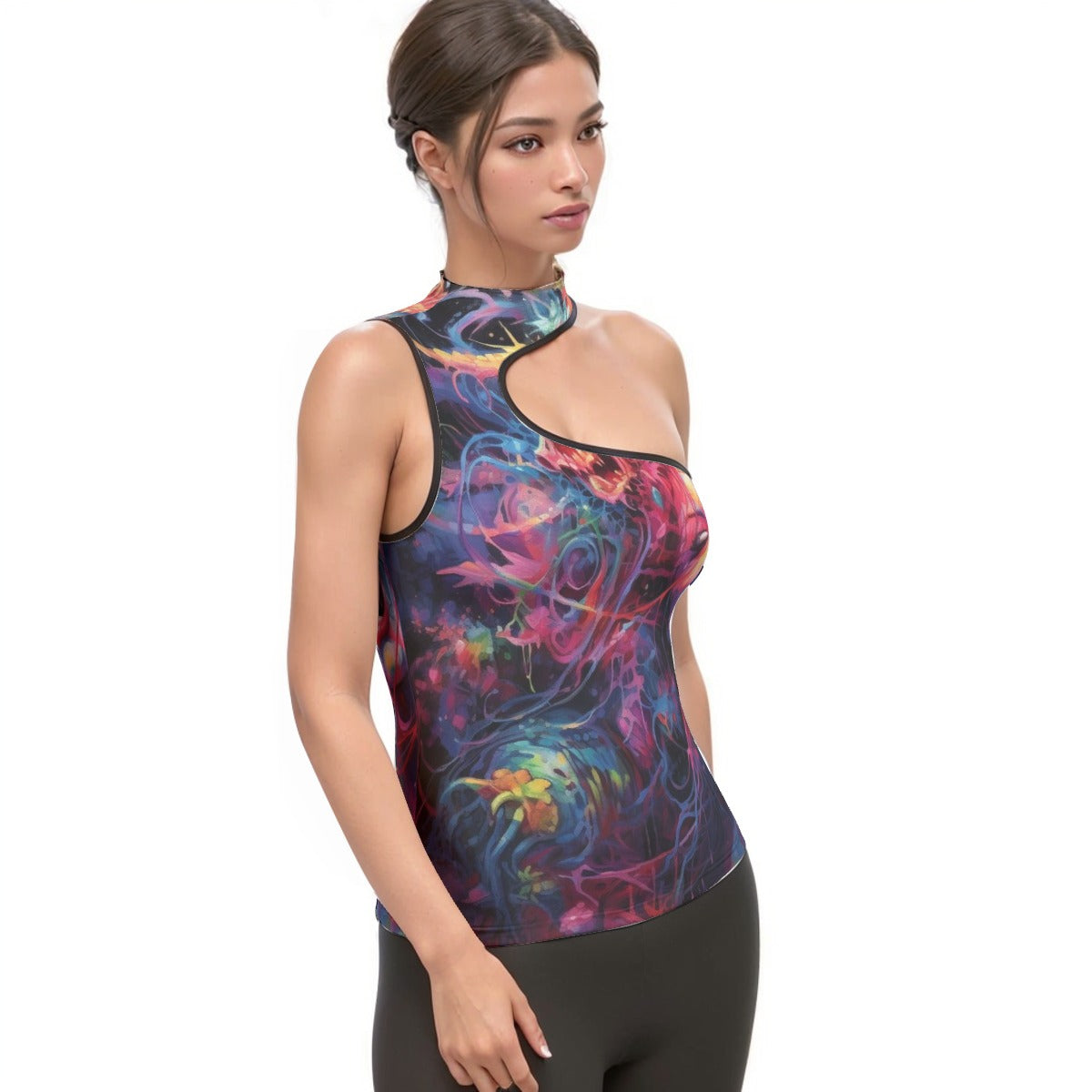 All-Over Print Women's Halter Sleeveless Asymmetrical Tank Top