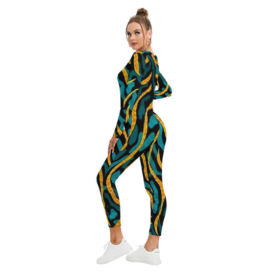 All-Over Print Women's Plunging Neck Jumpsuit
