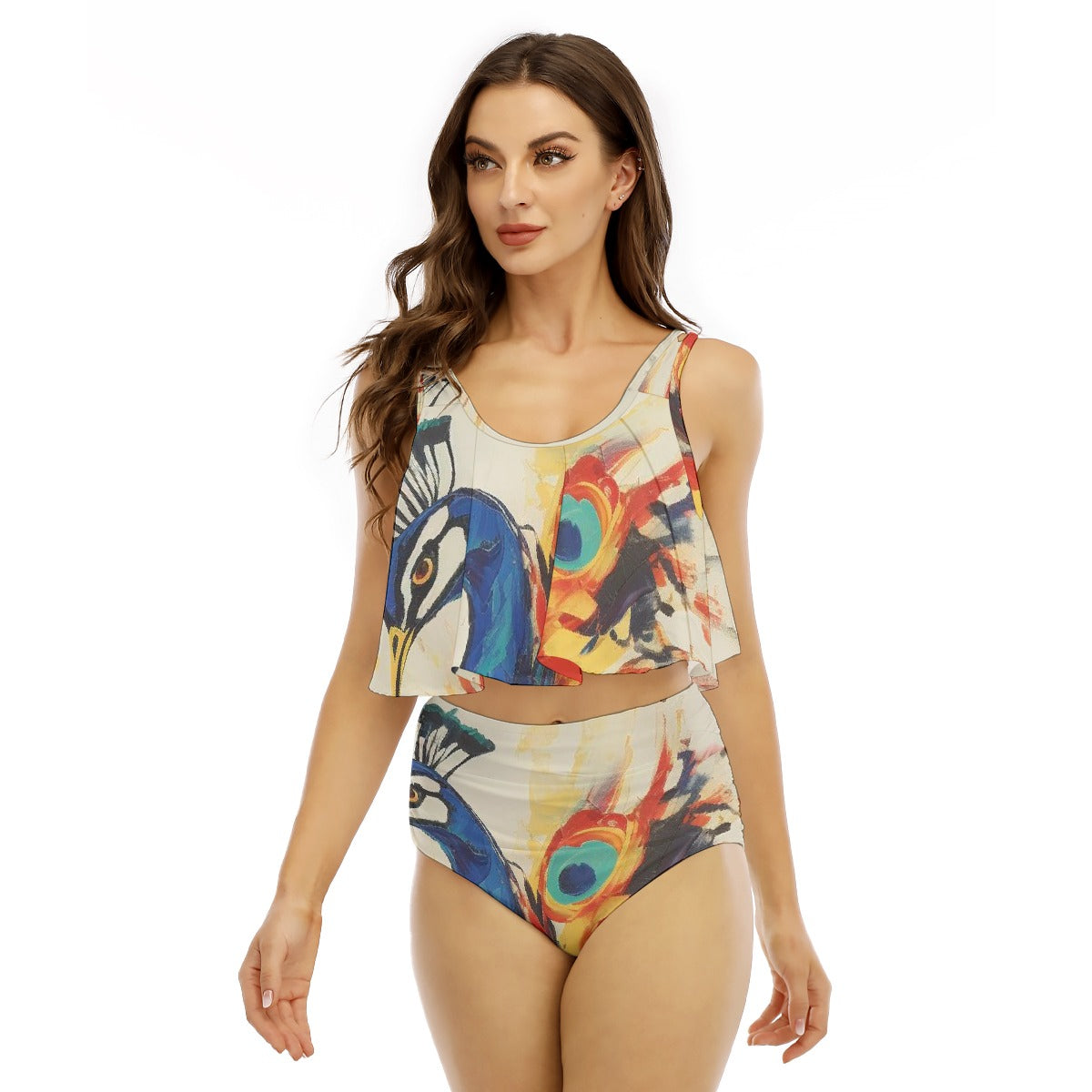 All-Over Print Women's Ruffled Vest Bikini Swimsuit
