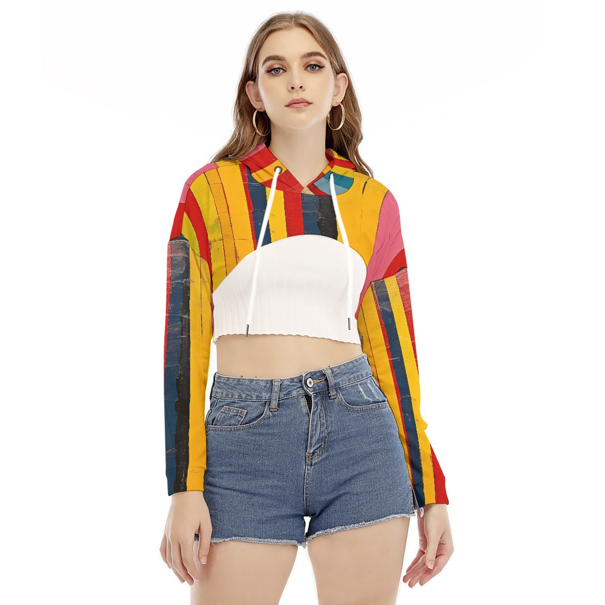 All-Over Print Women's Smock Short Hoodie With Long Sleeve