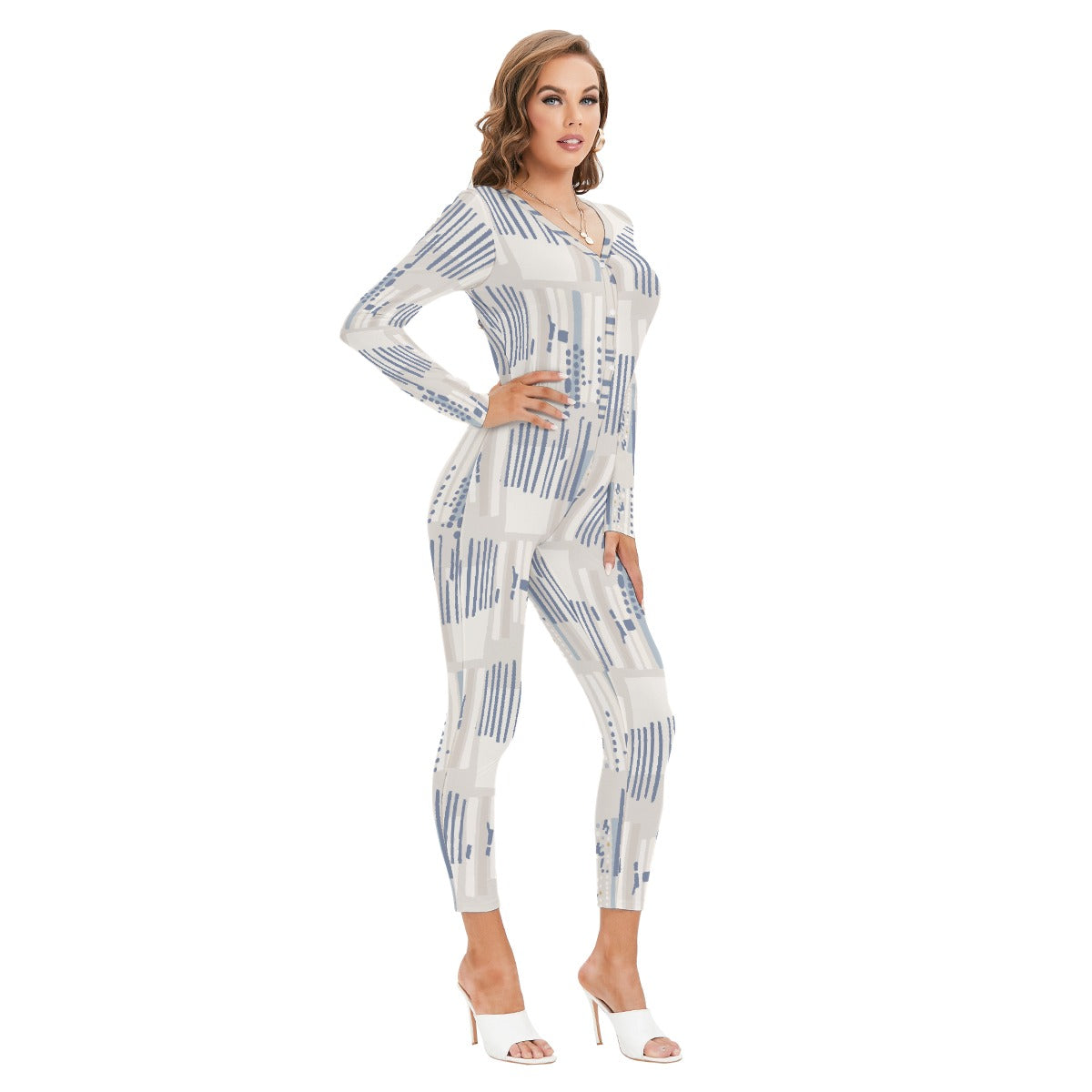 All-Over Print Women's Plunging Neck Jumpsuit