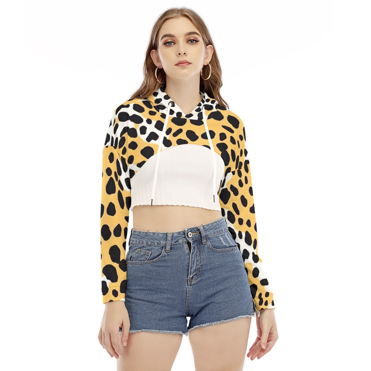 All-Over Print Women's Smock Short Hoodie With Long Sleeve