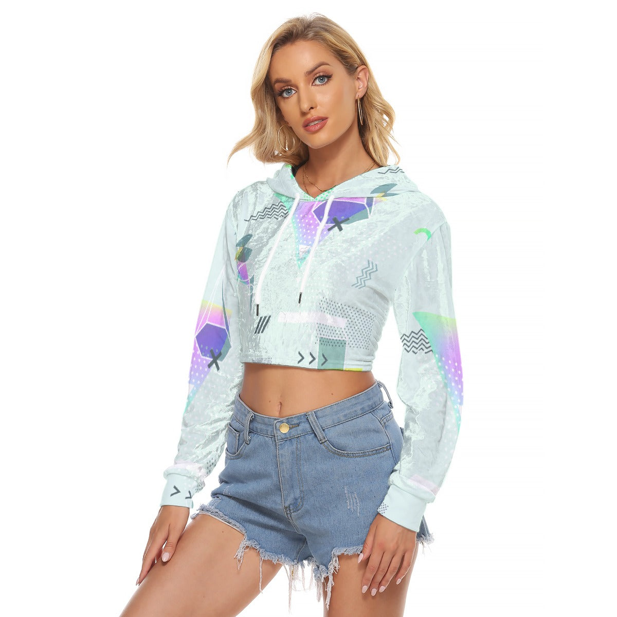 All-Over Print Women's Crop Top Hoodie|Velvet