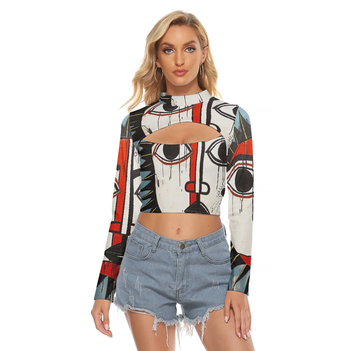 All-Over Print Women's Hollow Chest Keyhole Tight Crop Top
