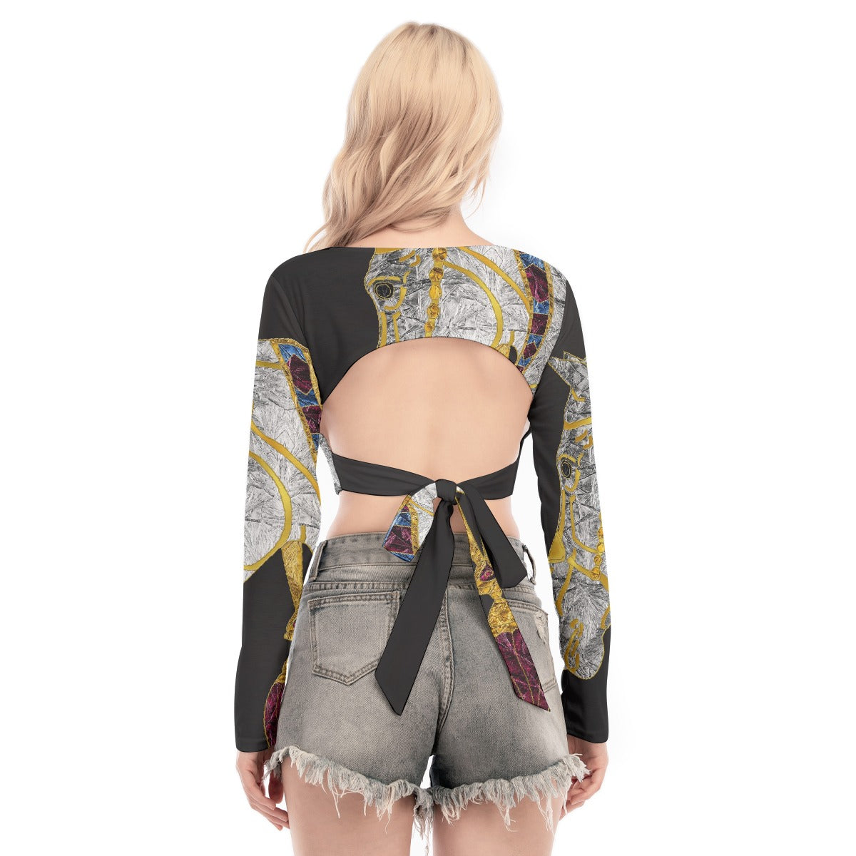 All-Over Print Women's Back Hollow T-shirt With Strap