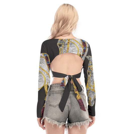 All-Over Print Women's Back Hollow T-shirt With Strap