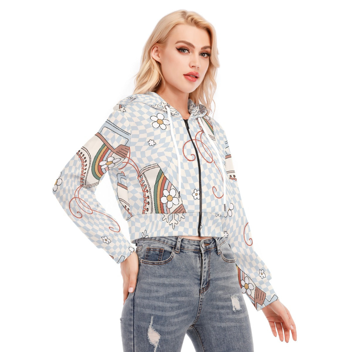 All-Over Print Women's Crop Top Hoodie With Zipper Closure