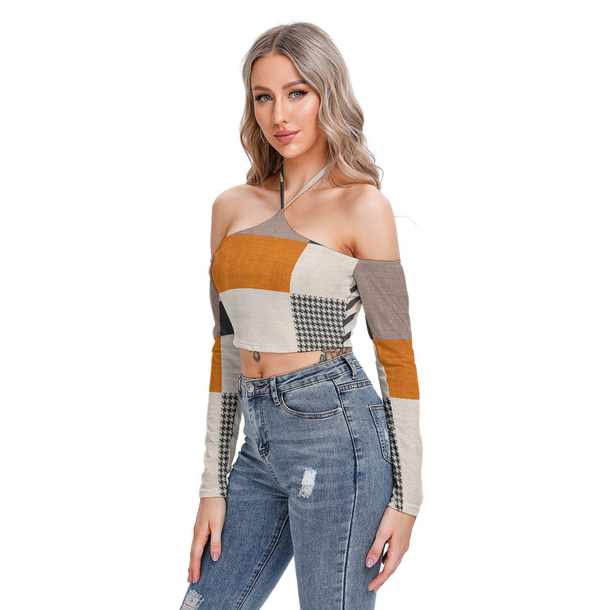 All-Over Print Women's Halter Lace-up Top