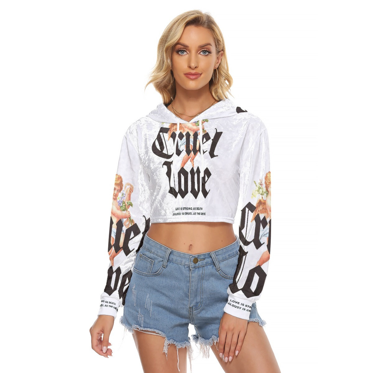 All-Over Print Women's Crop Top Hoodie|Velvet