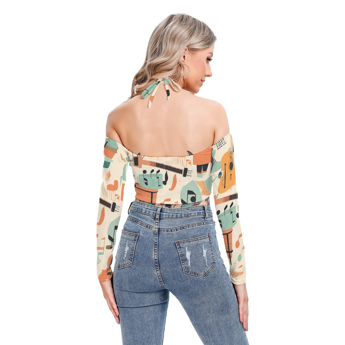 All-Over Print Women's Halter Lace-up Top