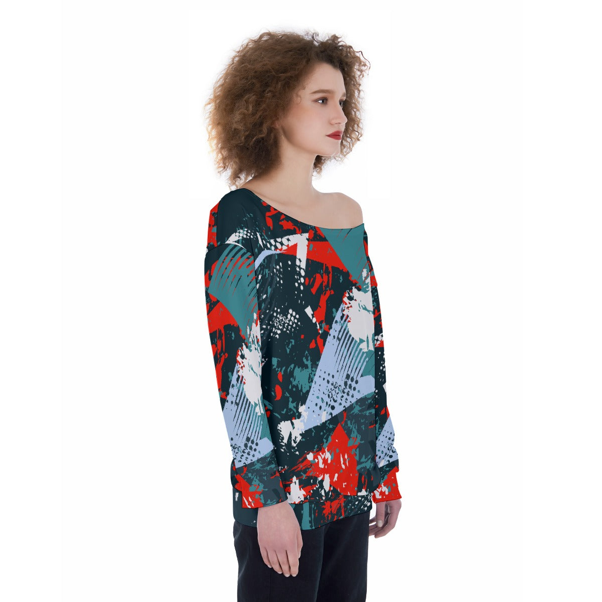 All-Over Print Oversized Women's Off-Shoulder Sweatshirt