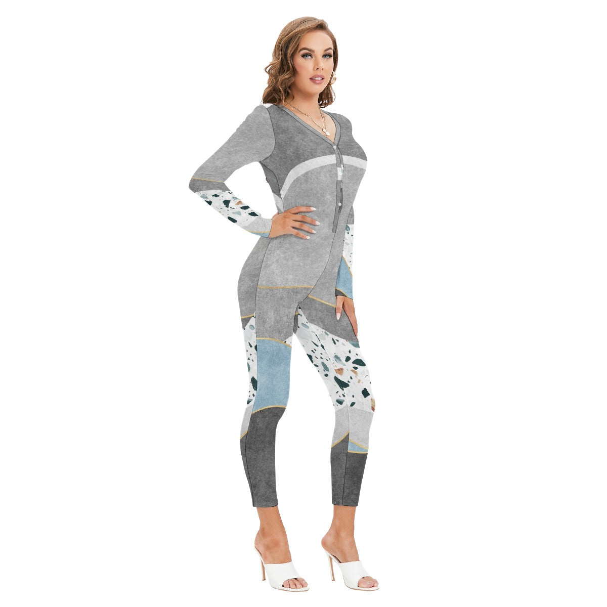All-Over Print Women's Plunging Neck Jumpsuit