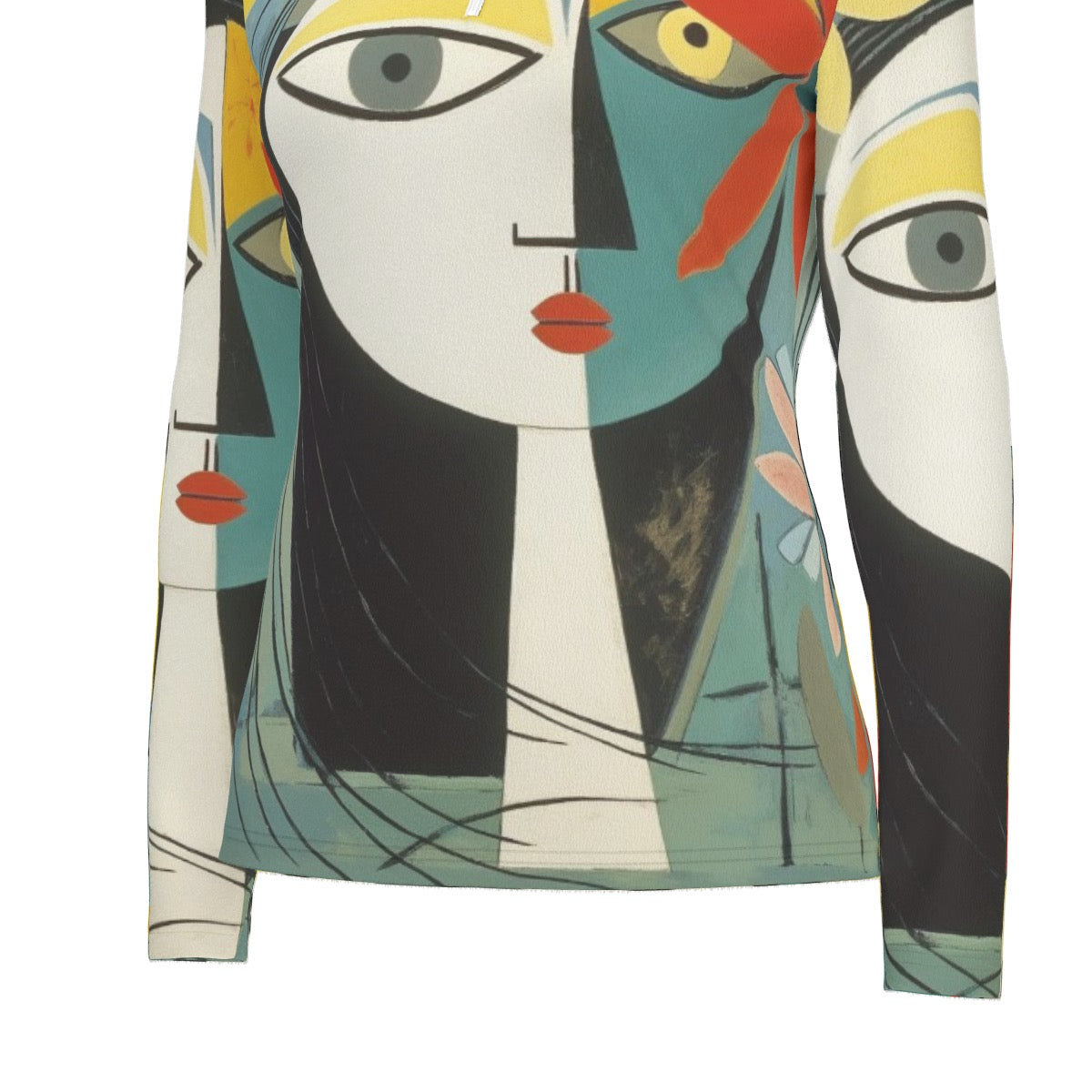 All-Over Print Women's Sports Collar Jersey With Long Sleeve