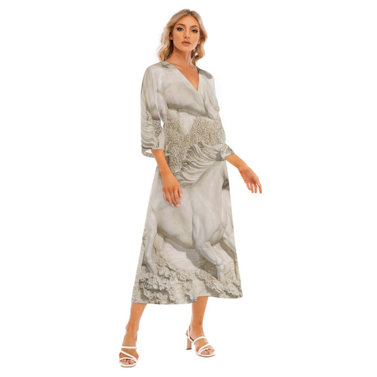 All-Over Print Women's Mid-Sleeve Long Dress