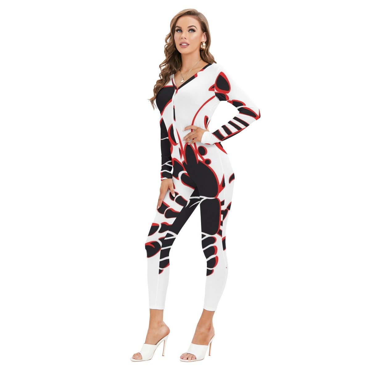 All-Over Print Women's Plunging Neck Jumpsuit