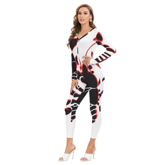 All-Over Print Women's Plunging Neck Jumpsuit
