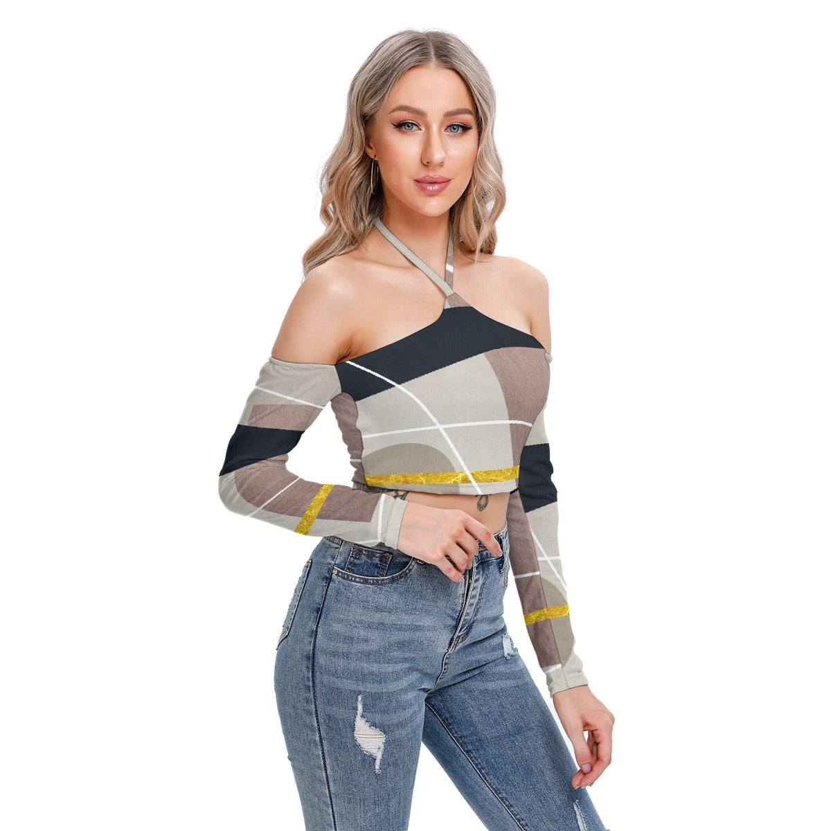 All-Over Print Women's Halter Lace-up Top