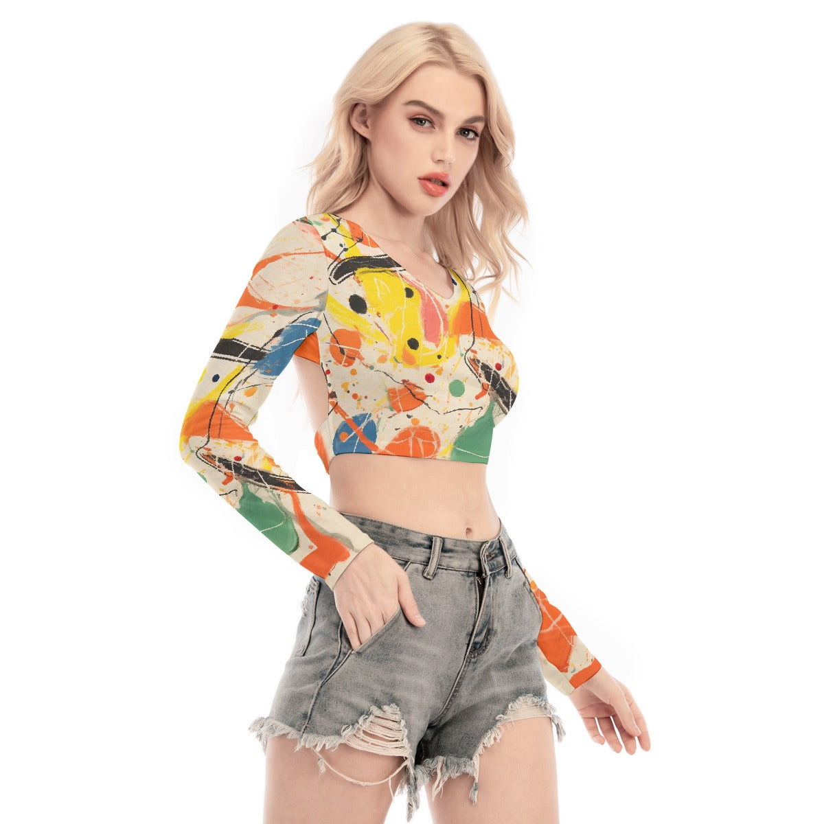 All-Over Print Women's Back Hollow T-shirt With Strap