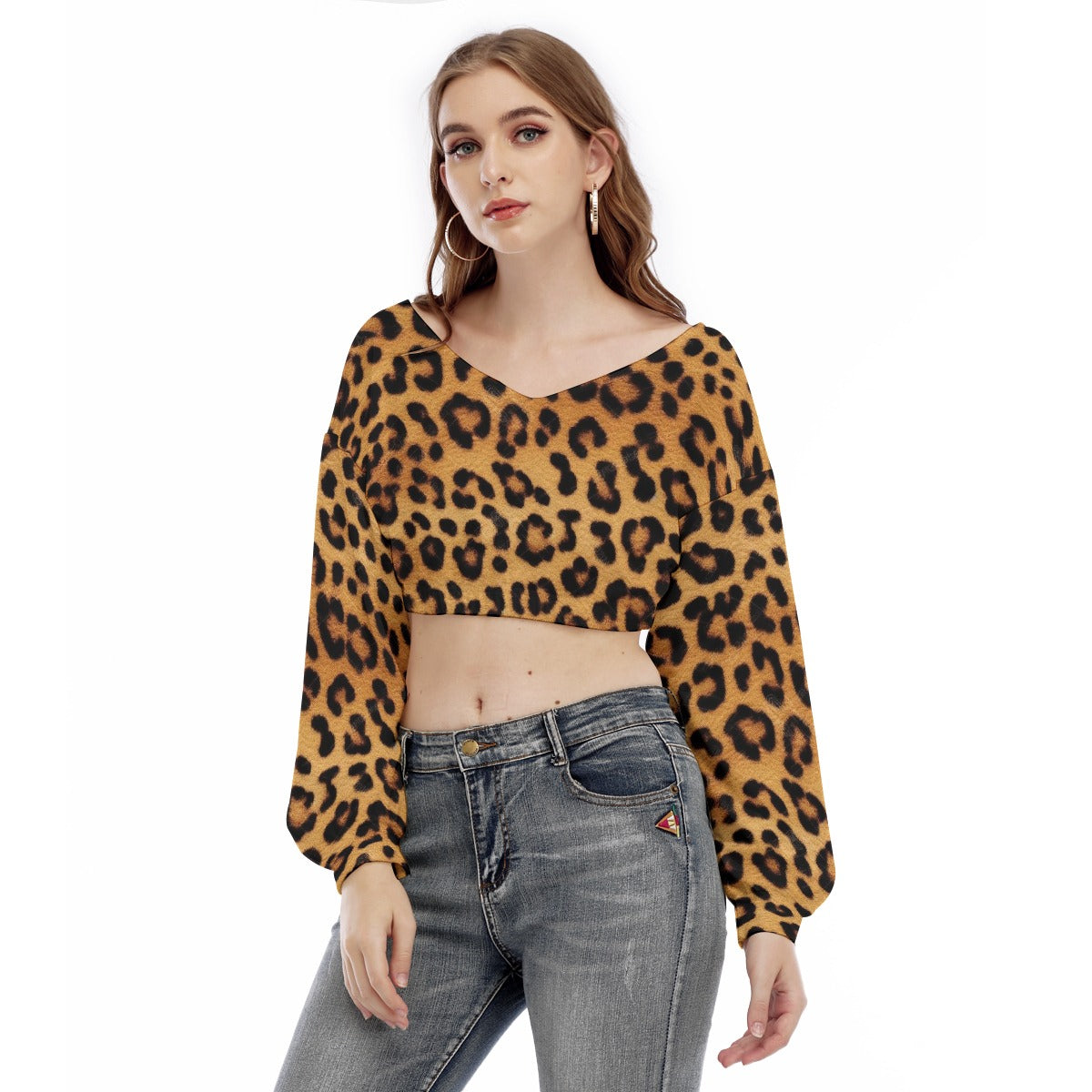 All-Over Print Women's V-neck Long Sleeve Cropped Sweatshirt