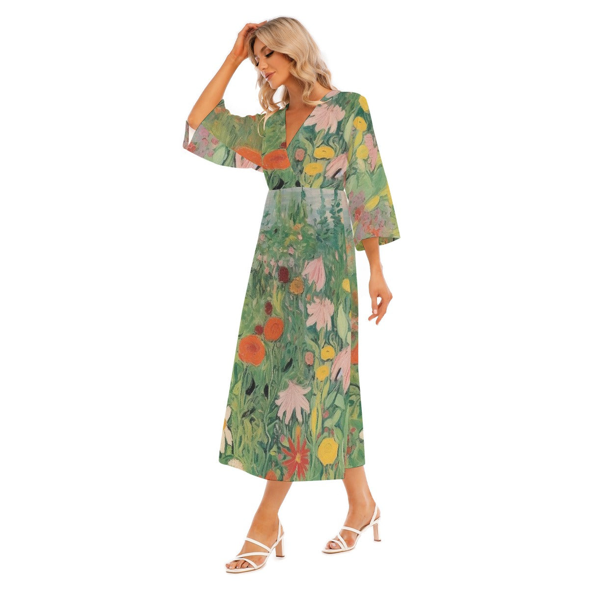 All-Over Print Women's Mid-Sleeve Long Dress