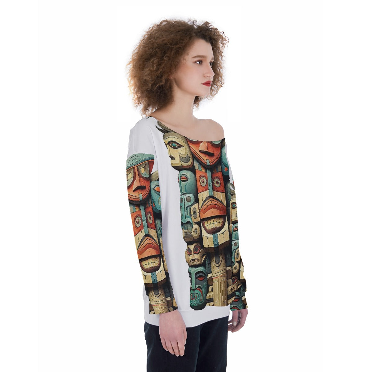 All-Over Print Oversized Women's Off-Shoulder Sweatshirt