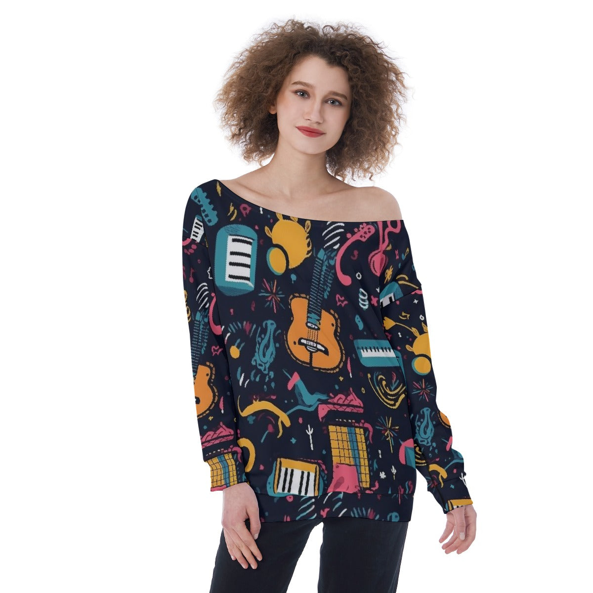 All-Over Print Oversized Women's Off-Shoulder Sweatshirt