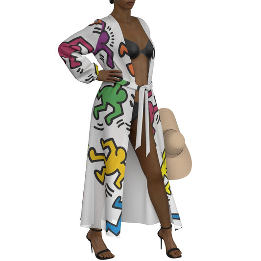 All-Over Print Women's Lace-up Chiffon Robe