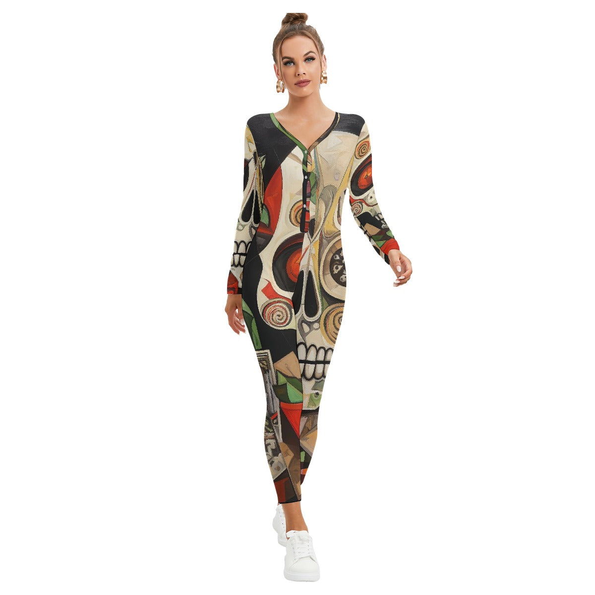 All-Over Print Women's Plunging Neck Jumpsuit