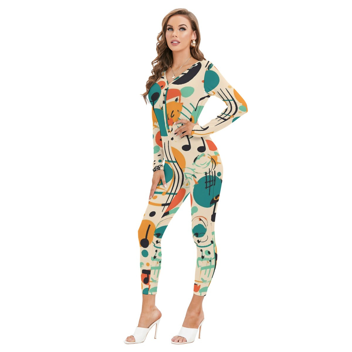All-Over Print Women's Plunging Neck Jumpsuit
