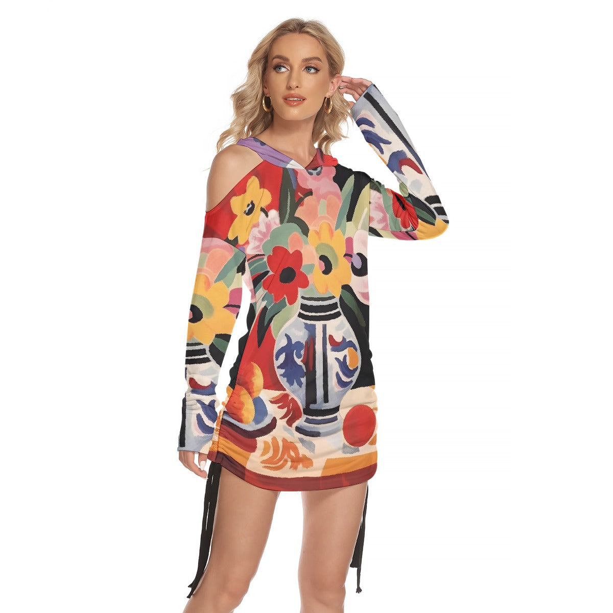 All-Over Print Women's One-shoulder Dress With Waist Shirring