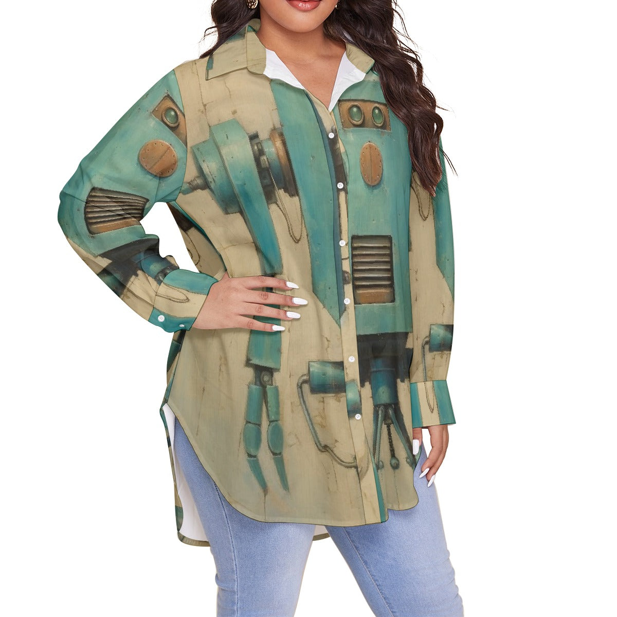 All-Over Print Women's Shirt With Long Sleeve(Plus Size)