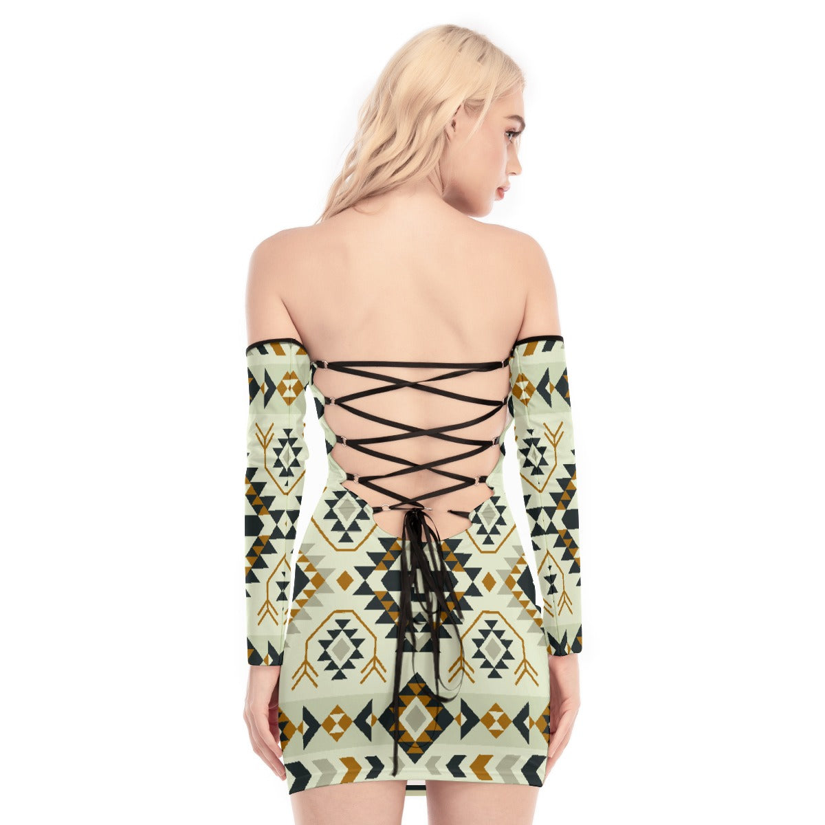 All-Over Print Women's Off-shoulder Back Lace-up Dress