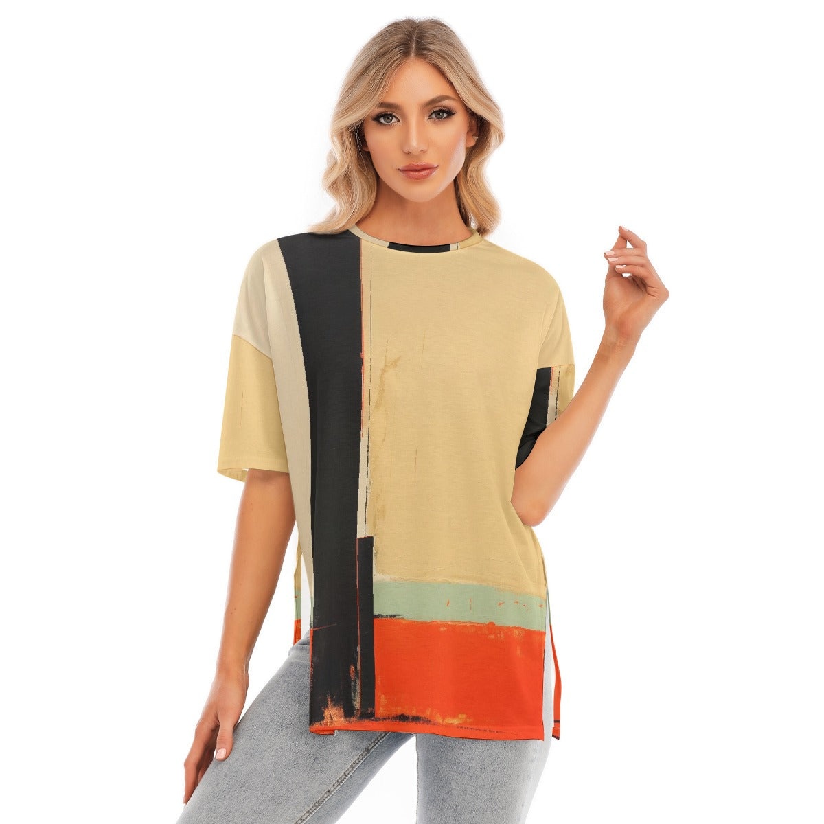 All-Over Print Women's Short Sleeves T-shirt With Hem Split