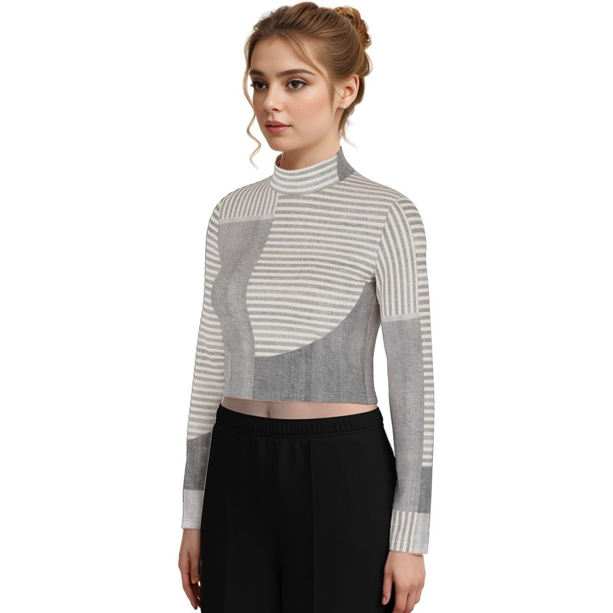 Eco-Friendly All-Over Print Women's Turtleneck T-shirt With Long Sleeve